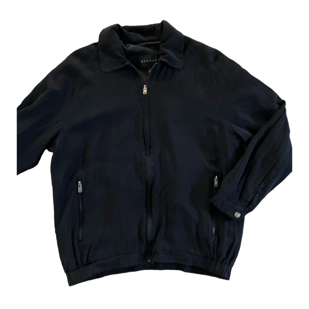 Mens Bomber Jacket Baracuta Vintage Size L Black Silk